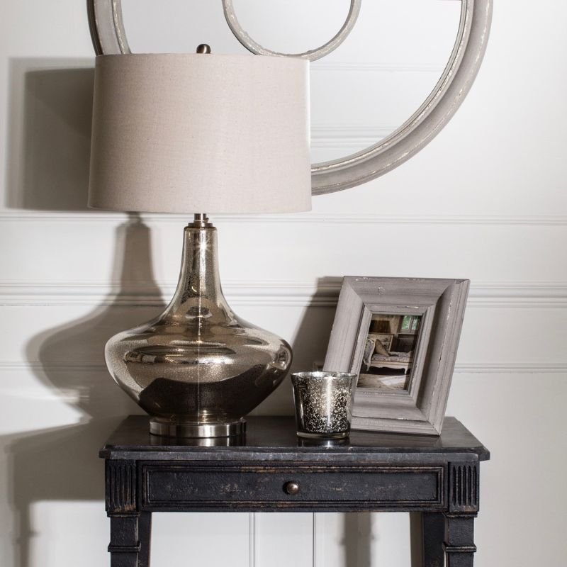 Clifton Glass Brushed Nickel Table Lamp With Shade - 72cm | Lamps | Table & Desk Lamps | The Elms