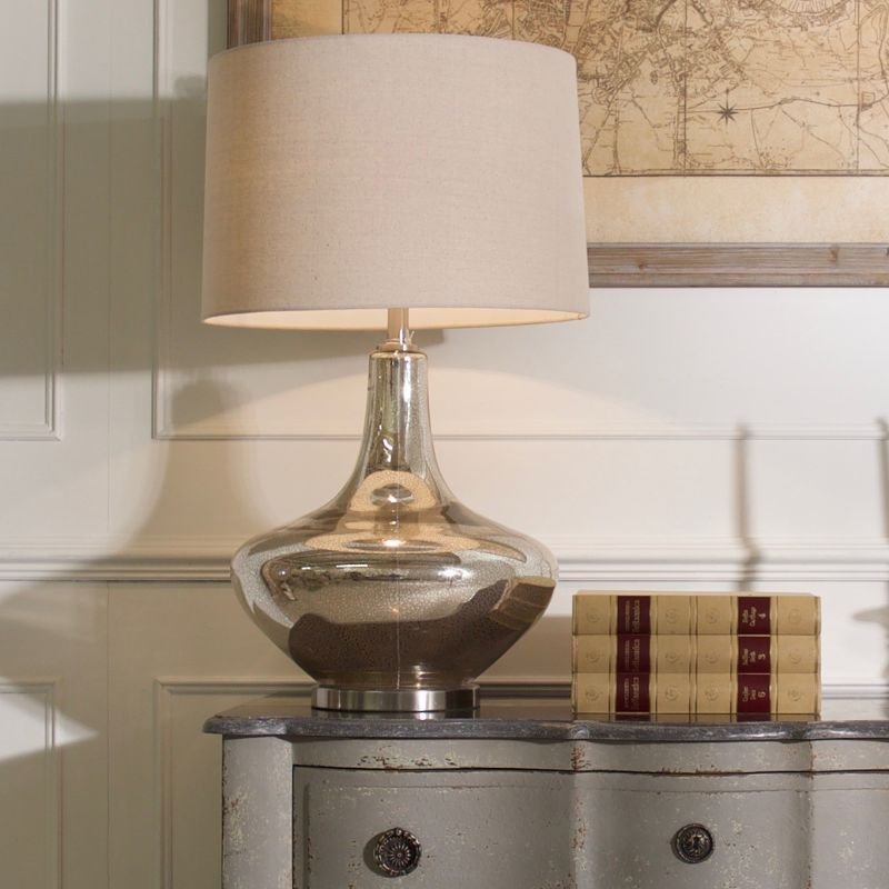 Clifton Glass Brushed Nickel Table Lamp With Shade - 72cm | Lamps | Table & Desk Lamps | The Elms