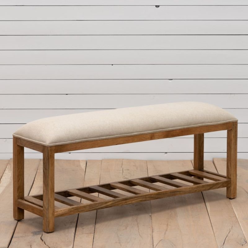 Hermine Beige Bench - 118cm x 31cm x 45cm | Bedroom | Benches & Pouffes | The Elms
