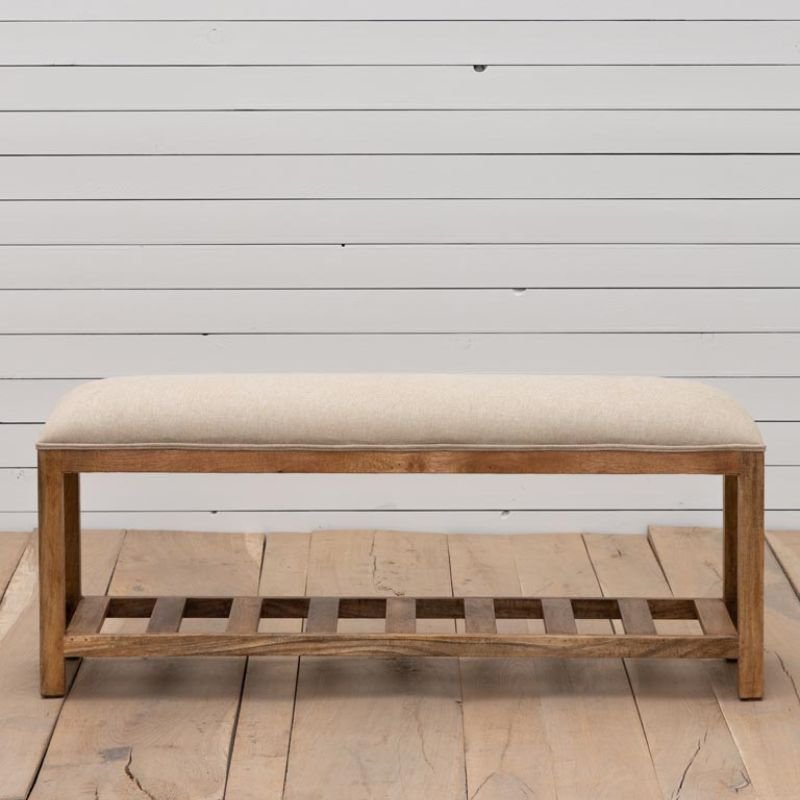 Hermine Beige Bench - 118cm x 31cm x 45cm | Bedroom | Benches & Pouffes | The Elms
