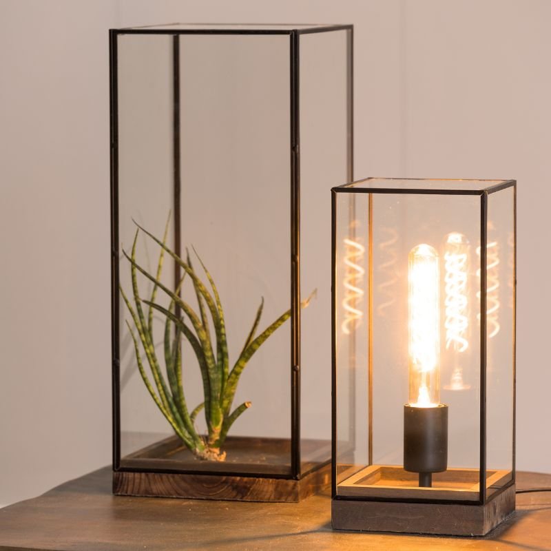 Askjer Brown Black Wood Glass Table Lamp - 30cm | Lamps | Table & Desk Lamps | The Elms