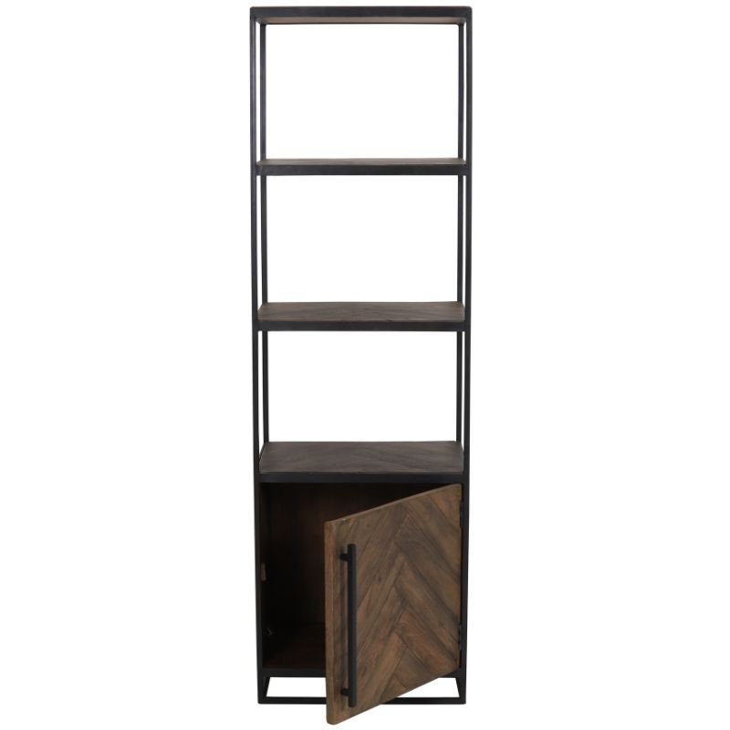 Chisa Brown Black Wood Half Open Cabinet - 55cm x 40cm x 180cm | Living Room | Bookcases & Cabinets | The Elms