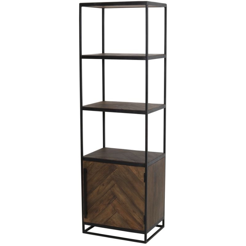 Chisa Brown Black Wood Half Open Cabinet - 55cm x 40cm x 180cm | Living Room | Bookcases & Cabinets | The Elms