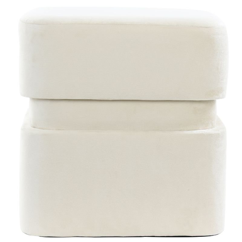 Piazza Beige Velvet Pouffe - 42.5cm | Bedroom | Benches & Pouffes | The Elms