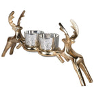 Gold Reindeer Double Candleholder - 17cm | Christmas | Christmas Hurricanes & Candleholders | The Elms