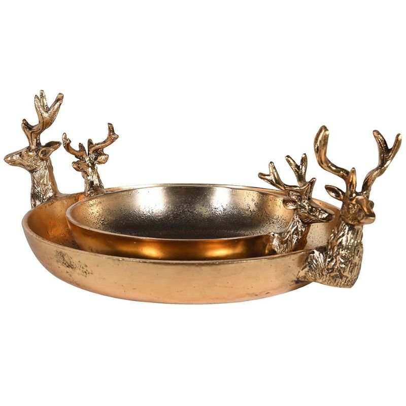 Antique Brass Reindeer Trays - Set of 2 | Christmas | Christmas Decorative Accessories | The Elms