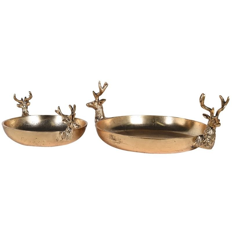 Antique Brass Reindeer Trays - Set of 2 | Christmas | Christmas Decorative Accessories | The Elms