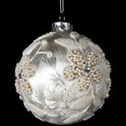 Silver Bead Floral Bauble - 10cm | Christmas | Christmas Tree Decorations | The Elms