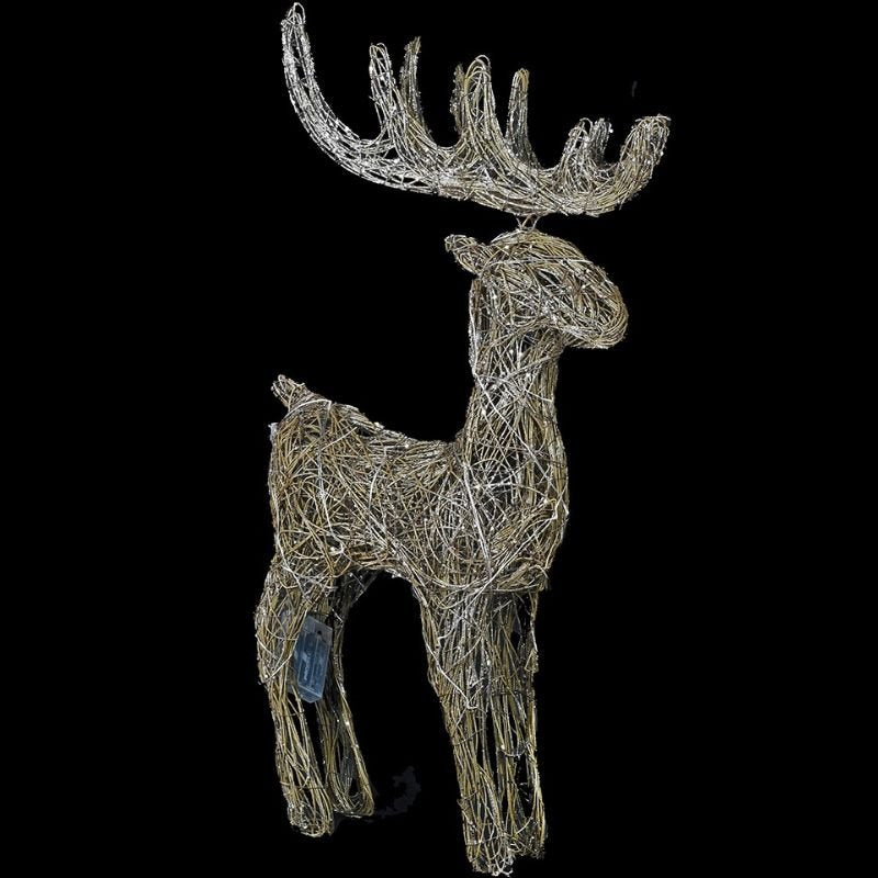 Champagne Rattan Lit Deer - 74cm | Christmas | Christmas Decorative Accessories | The Elms