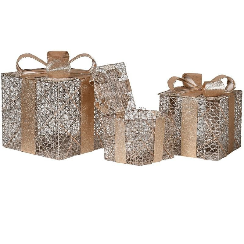 Gold Lidded Presents - Set of 3 | Christmas | Christmas Decorative Accessories | The Elms