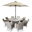 Monaco Sand 8 Seat Dining Set with Weave Lazy Susan and 3.0m Parasol | Outdoor Living | Garden Sets | The Elms