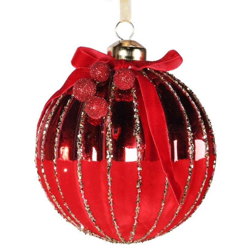 Red Bauble with Bow - 10cm | Christmas | Christmas Tree Decorations | The Elms