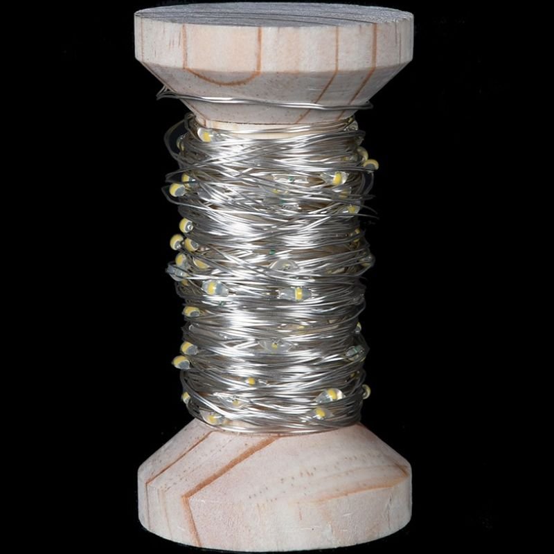 100 Silver Wire Lights On Wooden Spool - 100cm | Christmas | Christmas Lights | The Elms