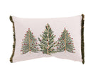 Decorative pillow with embroidered Christmas trees on a white background