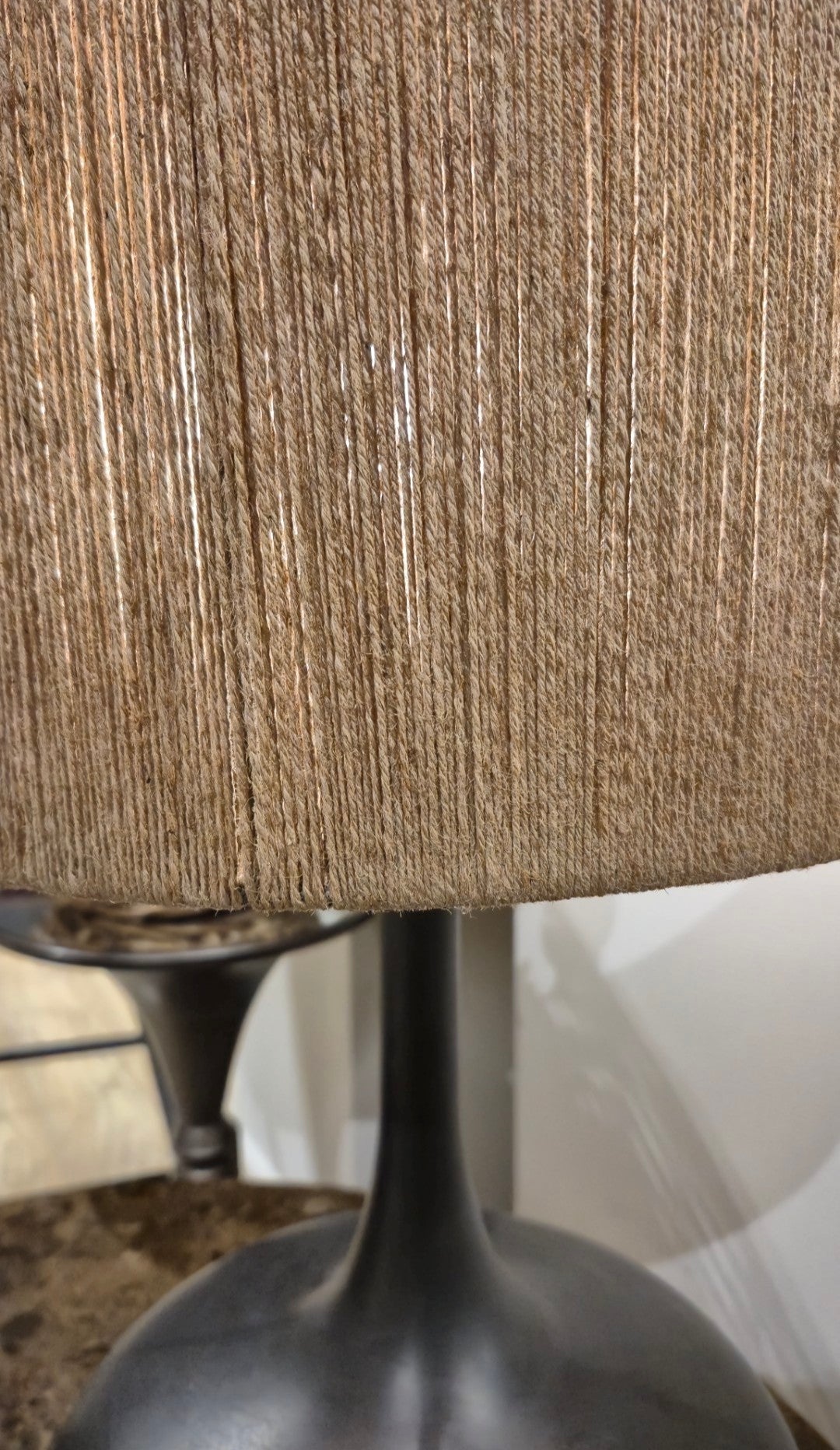 Burnt Black Table Lamp with Jute Shade - 57.5cm