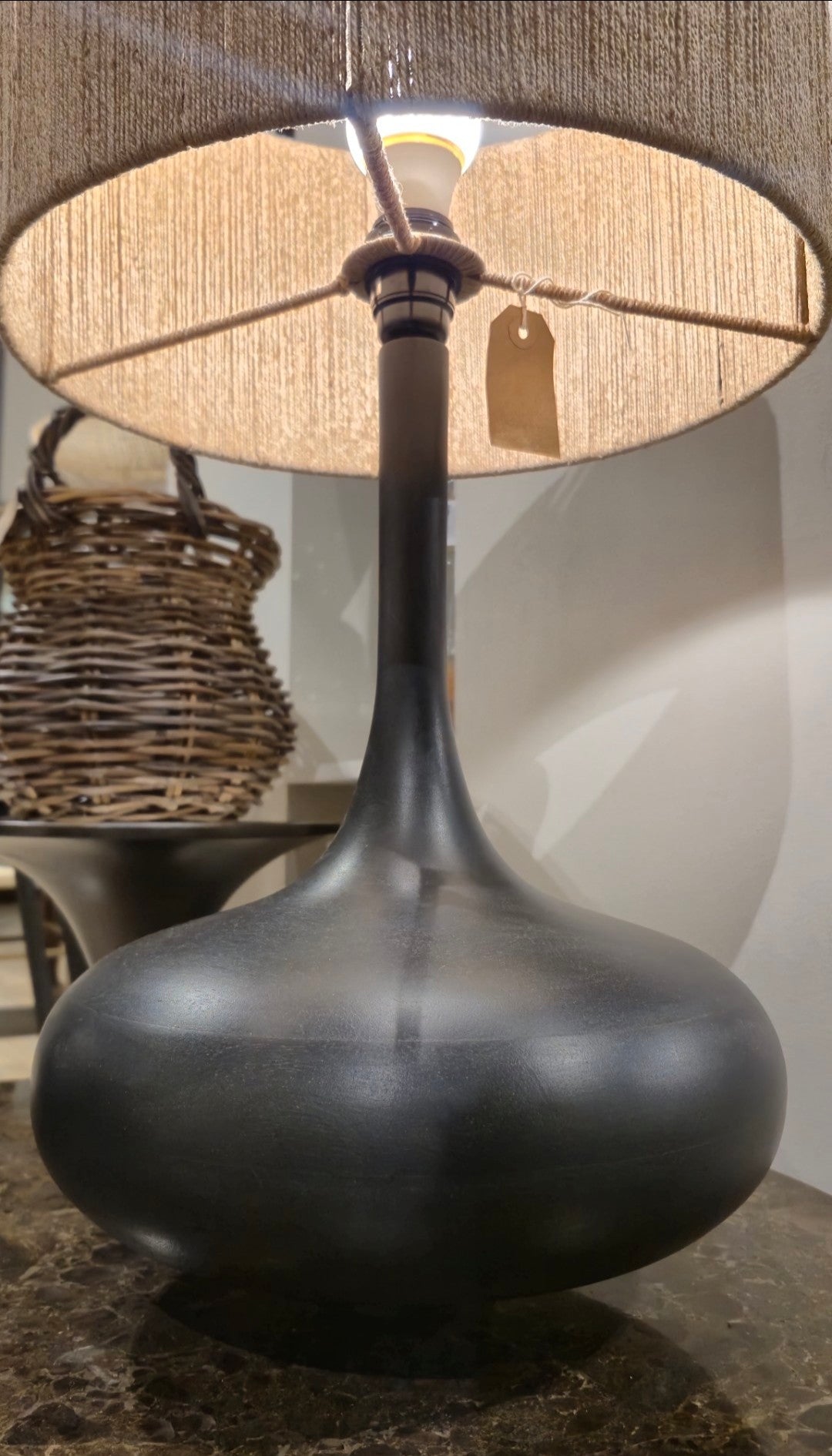 Burnt Black Table Lamp with Jute Shade - 57.5cm