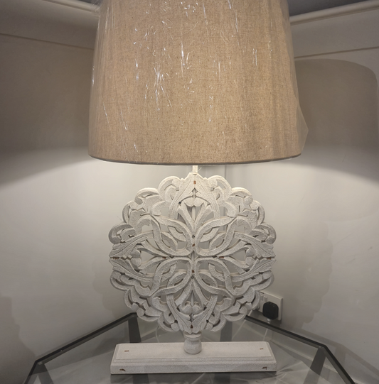 Large Round White Wooden Lamp With Shade
