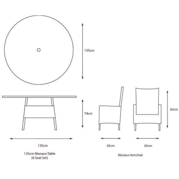 Monaco Sand 6 Seat Dining Set with Weave Lazy Susan and 3.0m Parasol | Outdoor Living | Garden Sets | The Elms