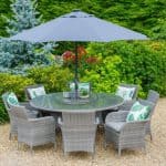 Monaco Stone 8 Seat Dining Set with Weave Lazy Susan and 3.0m Parasol | Outdoor Living | Garden Sets | The Elms