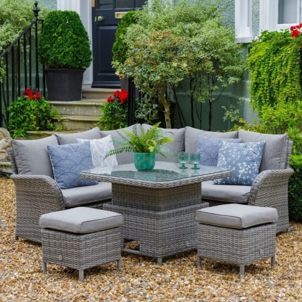 Monaco Stone Compact Dining Modular with Adjustable Table | Outdoor Living | Garden Sets | The Elms