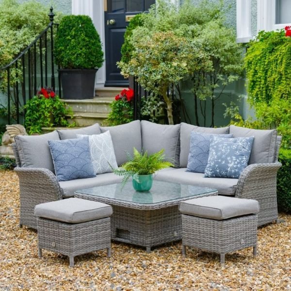 Monaco Stone Compact Dining Modular with Adjustable Table | Outdoor Living | Garden Sets | The Elms