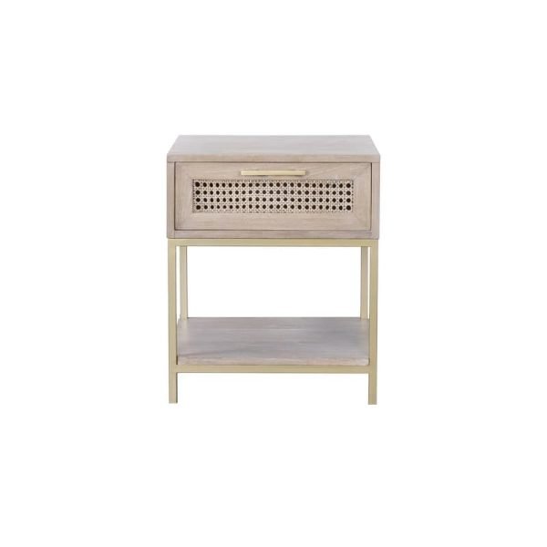 Kelston House Roundwood Side Table with Drawer – Gold | The Elms
