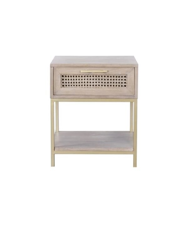 Kelston House Roundwood Side Table with Drawer – Gold | The Elms