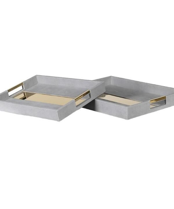 Set of 2 Faux Shagreen Trays with Gold Rim | Display & Storage | Trays| The Elms