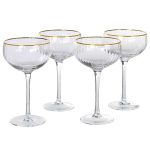 Gold Rim Ribbed Round Champagne Glasses - Set of 4 | Cups & Glasses | Glasses | The Elms