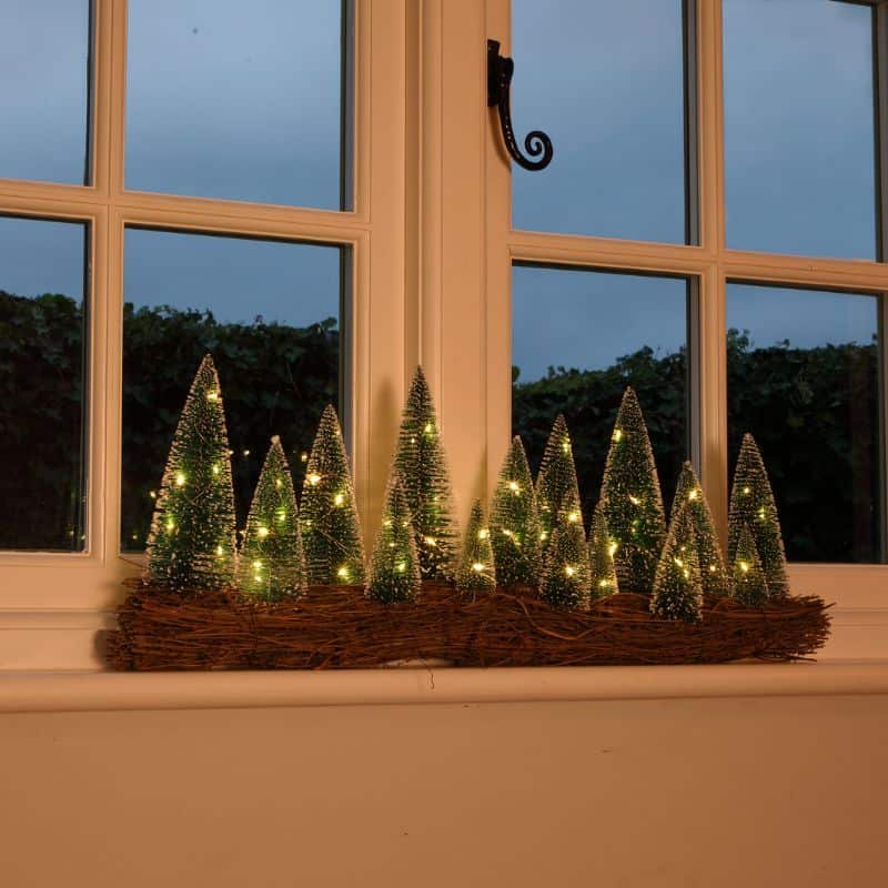 15 LED Rattan Bristle Tree Scene - Warm White - Battery Operated | Christmas | Christmas Lights | The Elms