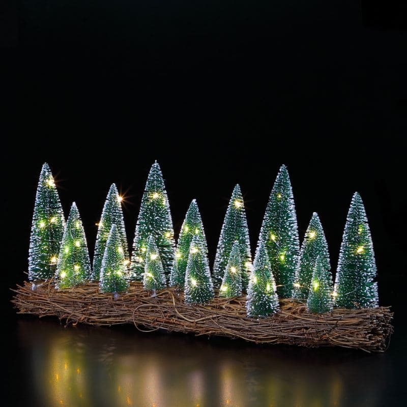 15 LED Rattan Bristle Tree Scene - Warm White - Battery Operated | Christmas | Christmas Lights | The Elms