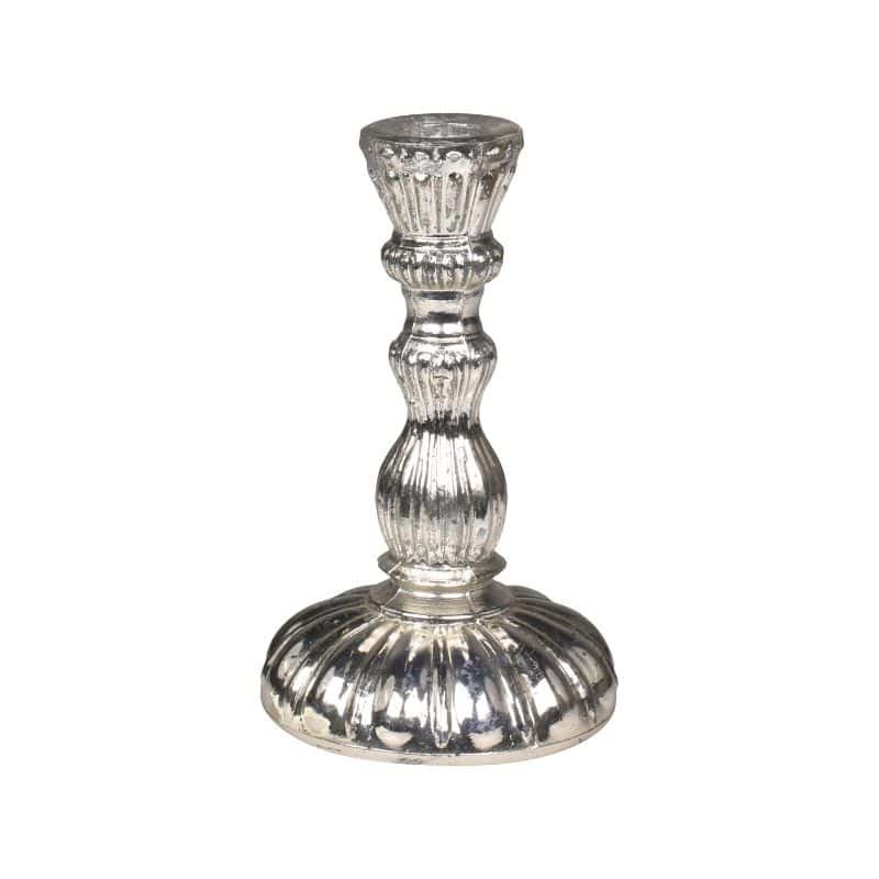 Candlestick With Grooves - Antique Silver - 14.5cm | Lighting Accessories | Candle Holders | The Elms