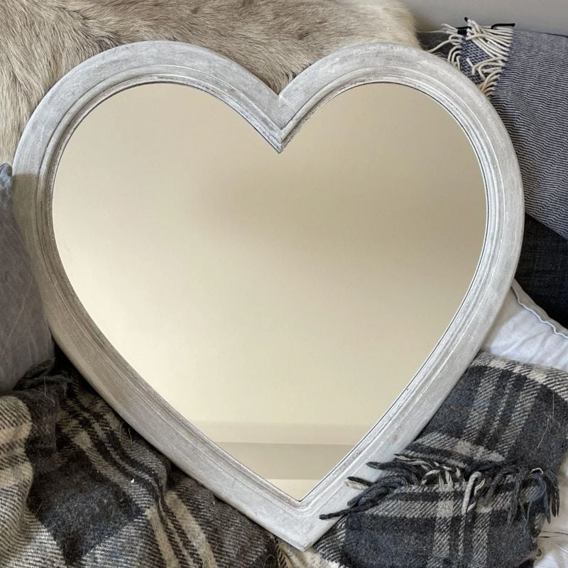 Grey Washed Heart Mirror - 67cm x 67cm | Decorative Accessories | Mirrors | The Elms