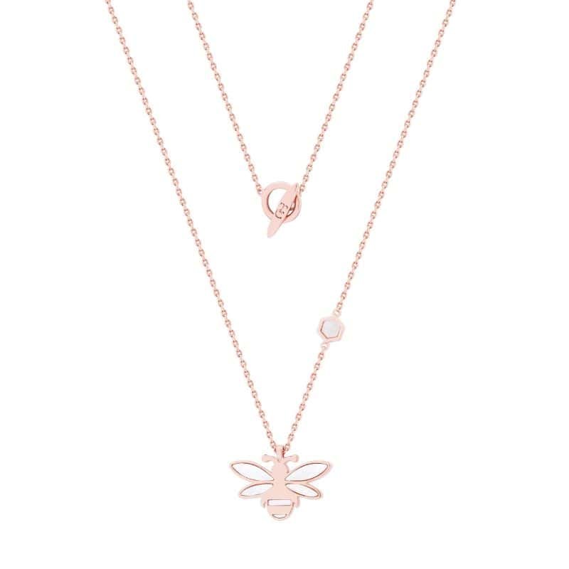 Bee Rose Gold Mother Of Pearl Cut Out Pendant Necklace | Accessories | Jewellery | The Elms