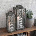 Lantern with Leaf Decor - 41cm | Garden Lighting | Lanterns | The Elms