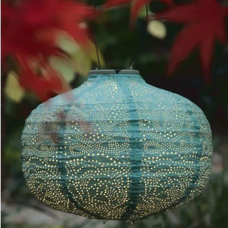 Teal Solar Pumpkin Lantern - 24cm | Garden Lighting | Lanterns | The Elms