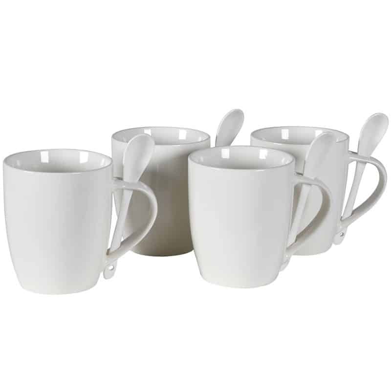 Bone China Mugs with Spoons - Set of 4 | Serveware | Jugs | The Elms