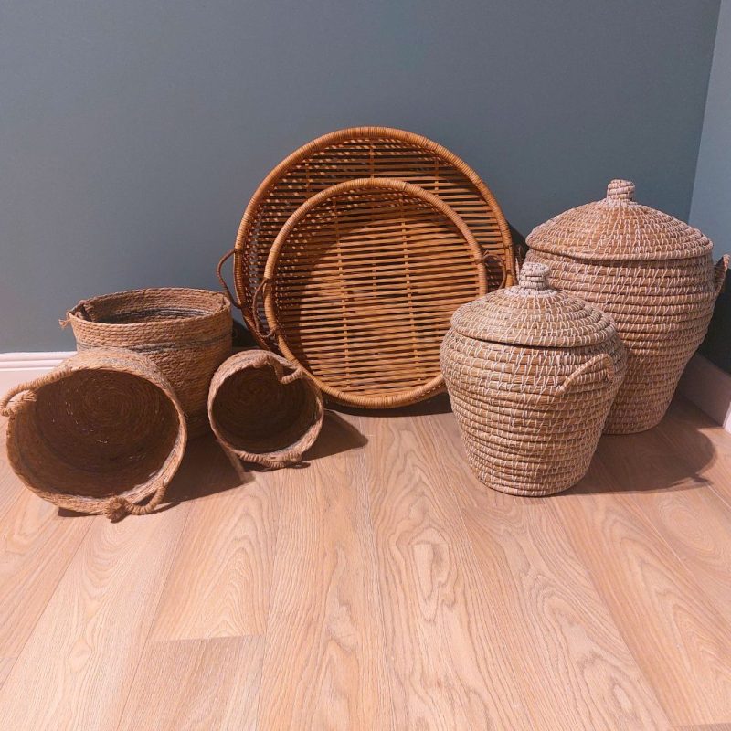 Natural and Grey Stripe Baskets - Set of 3 | Office | Boxes & Baskets | The Elms