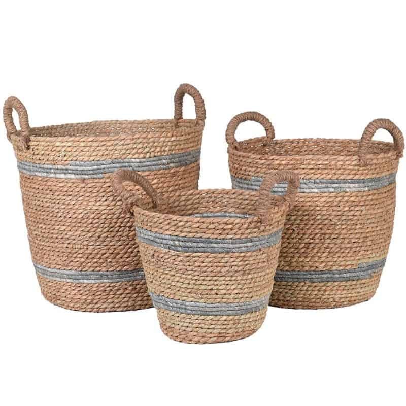 Natural and Grey Stripe Baskets - Set of 3 | Office | Boxes & Baskets | The Elms