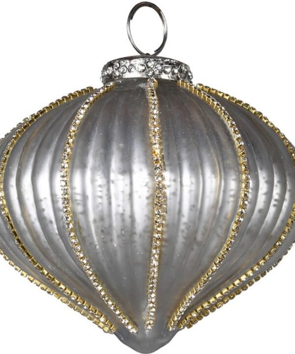 Grey Sparkle Onion Bauble - 10cm | Christmas | Christmas Tree Decorations | The Elms