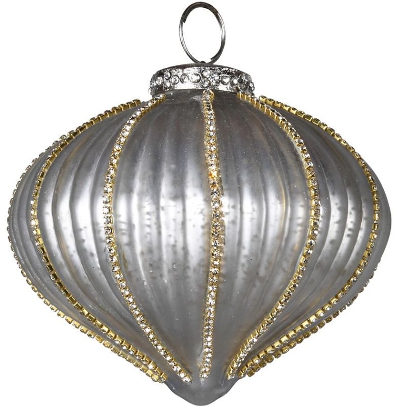 Grey Sparkle Onion Bauble - 10cm | Christmas | Christmas Tree Decorations | The Elms