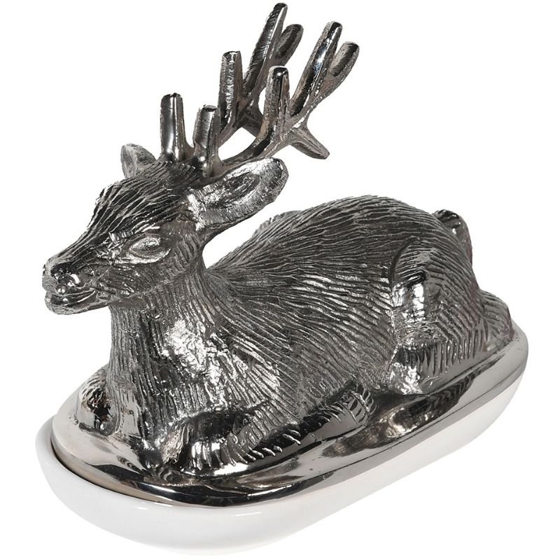 Nickel Reindeer Butter Dish - 17cm | Christmas | Christmas Serveware | The Elms