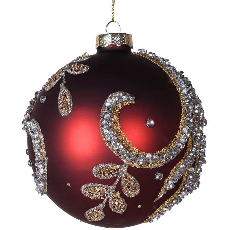 Red Bauble With Beaded Detail - 10cm | Christmas | Christmas Tree Decorations | The Elms