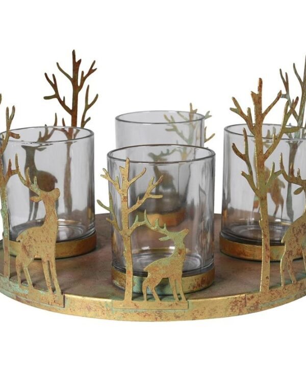 Gold Reindeer Multi Candleholder - 22cm | Christmas | Christmas Hurricanes & Candleholders | The Elms