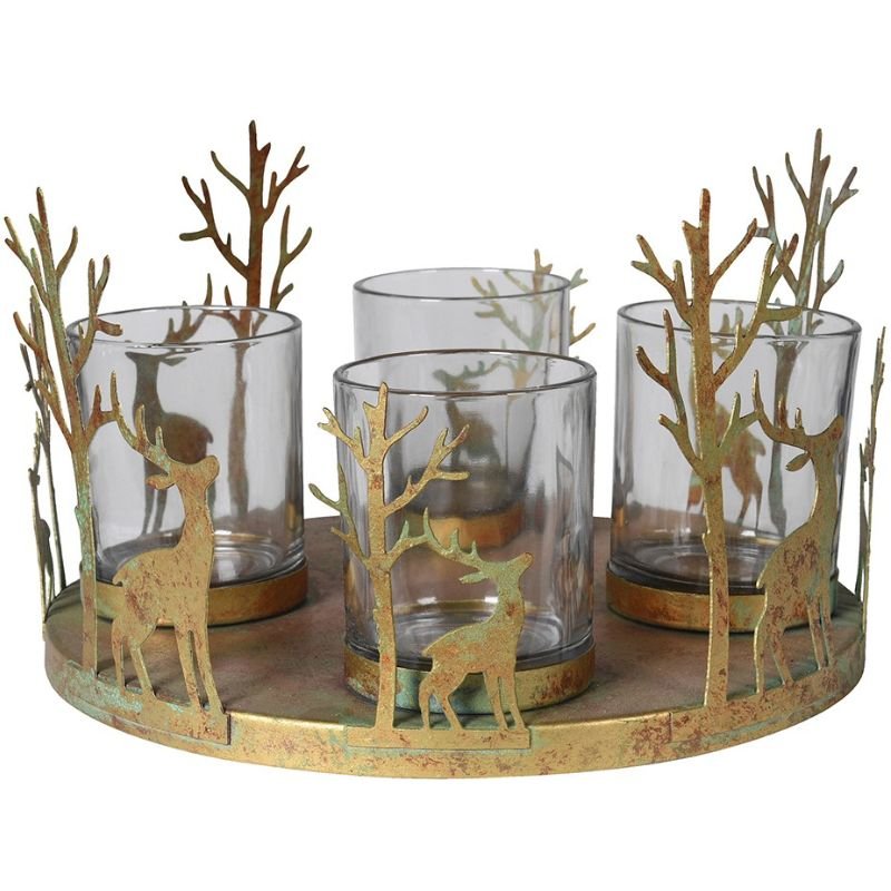 Gold Reindeer Multi Candleholder - 22cm | Christmas | Christmas Hurricanes & Candleholders | The Elms