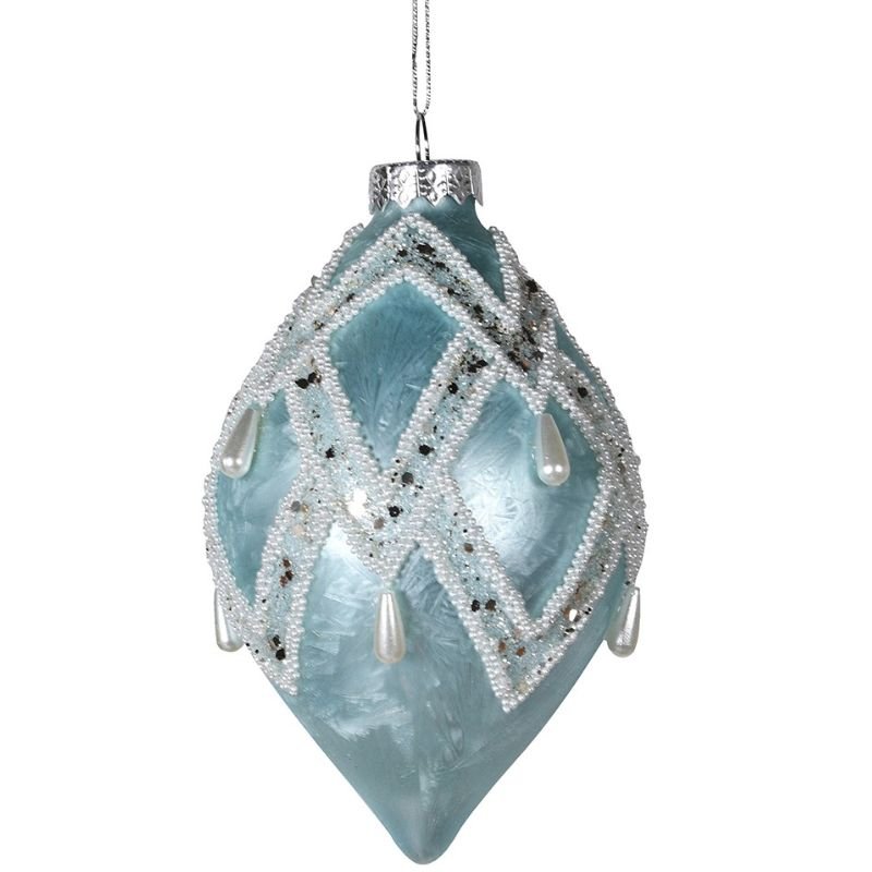 Blue Bead Floral Bauble - 10cm | Christmas | Christmas Tree Decorations | The Elms