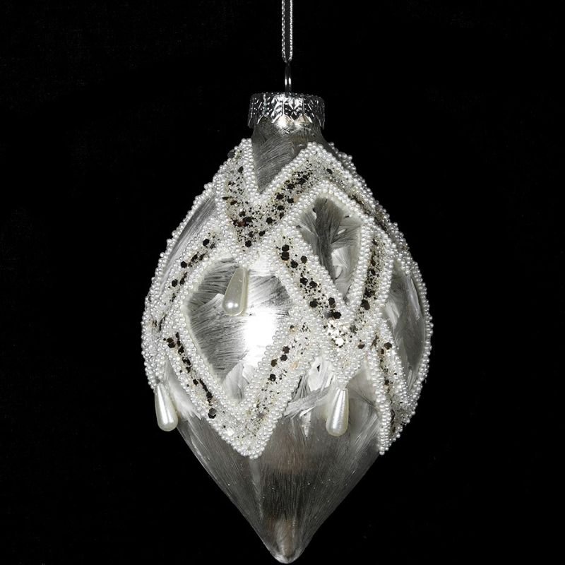 Silver Bead Finial Bauble - 14cm | Christmas | Christmas Tree Decorations | The Elms