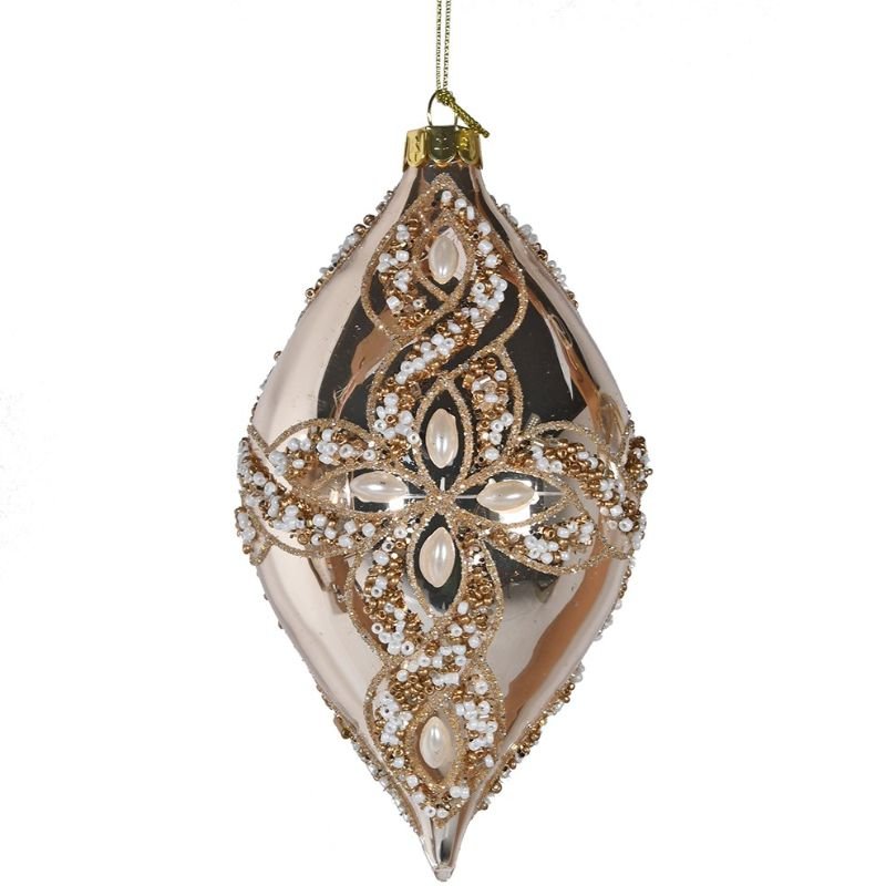 Gold Beaded Teardrop Bauble - 14cm | Christmas | Christmas Tree Decorations | The Elms