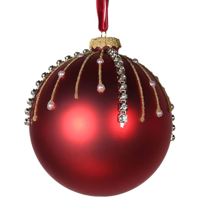 Red and Gold Glitter Bauble – 10cm | Christmas | Christmas Tree Decorations | The Elms