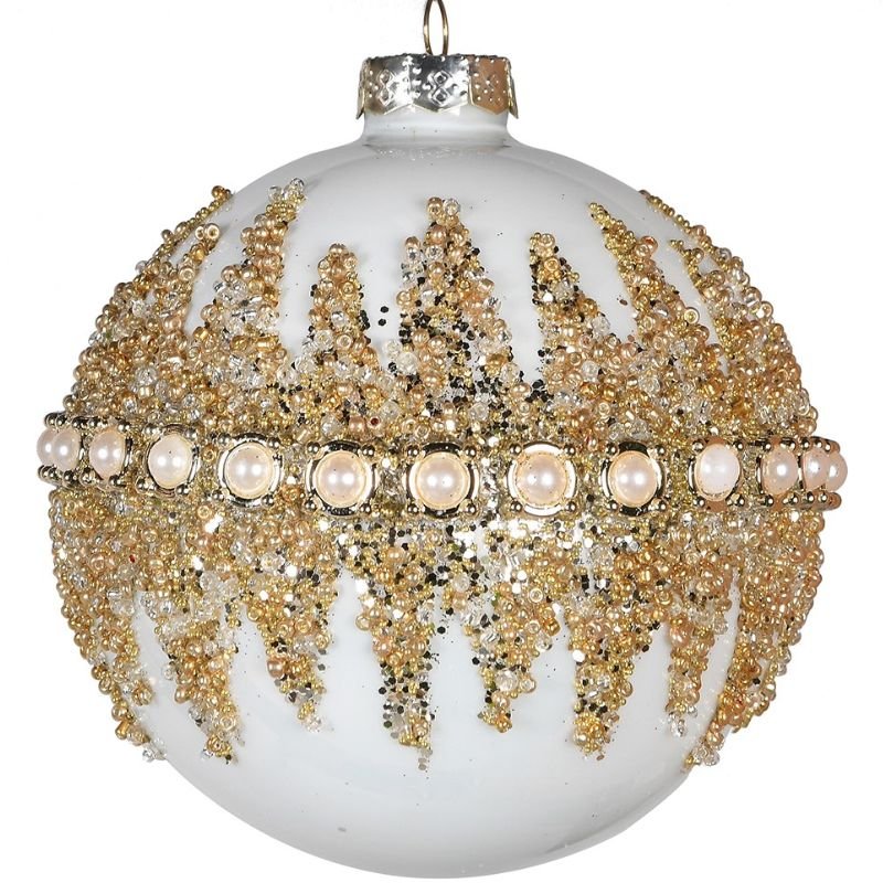 Cream Finial with Gold Swag Bauble - 10cm | Christmas | Christmas Tree Decorations | The Elms